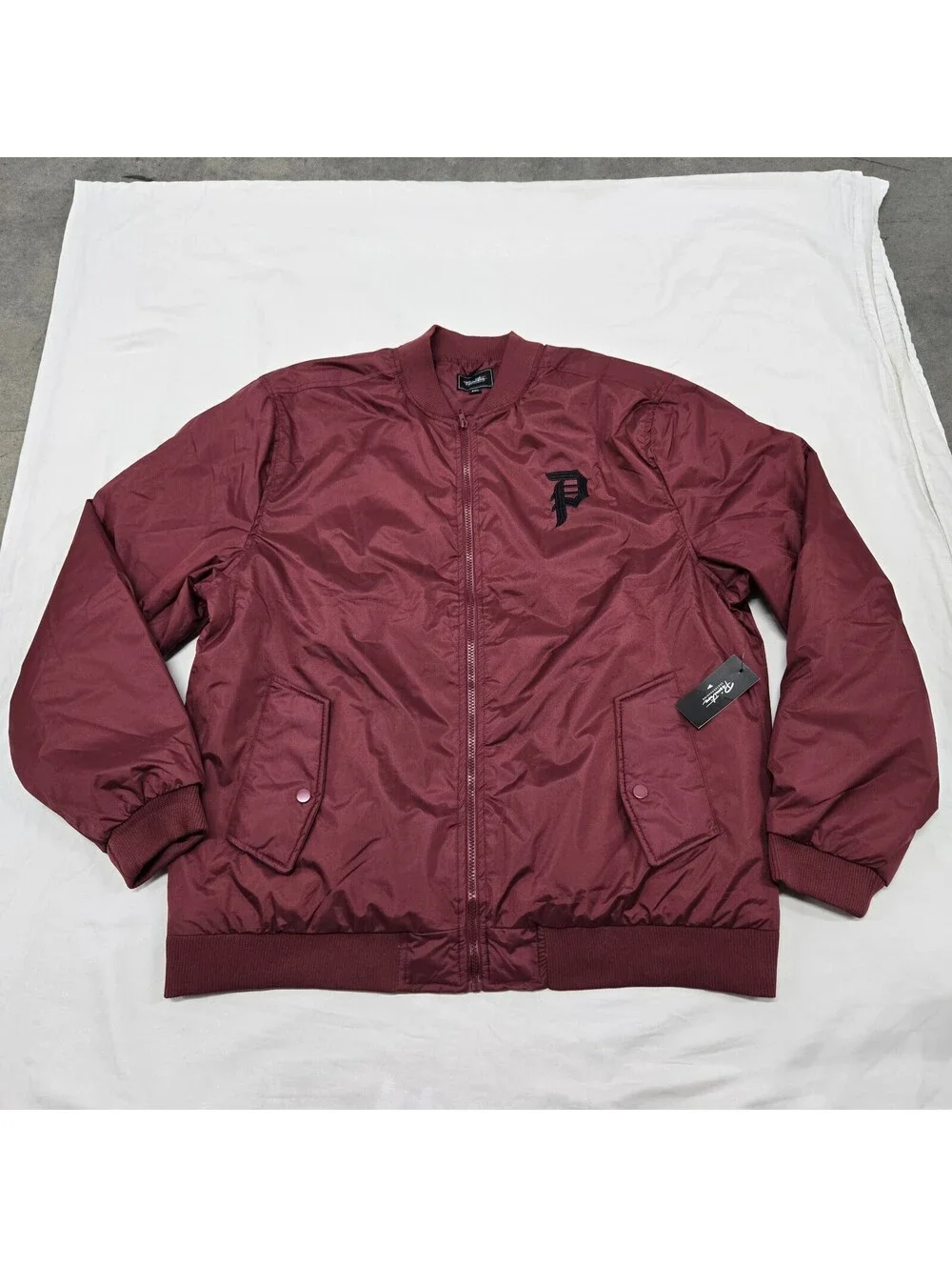NWT Men's XXL Primitive Skateboarding Bomber Jacket Burgundy Zip Up Flight Coat - Picture 9 of 13